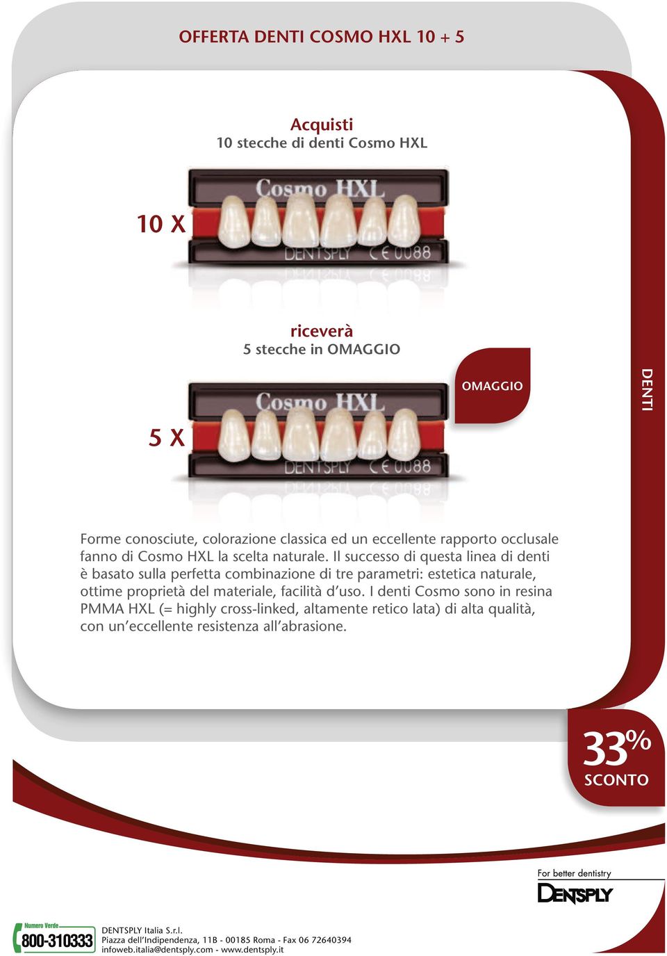 Il successo di questa linea di denti è basato sulla perfetta combinazione di tre parametri: estetica naturale, ottime proprietà del