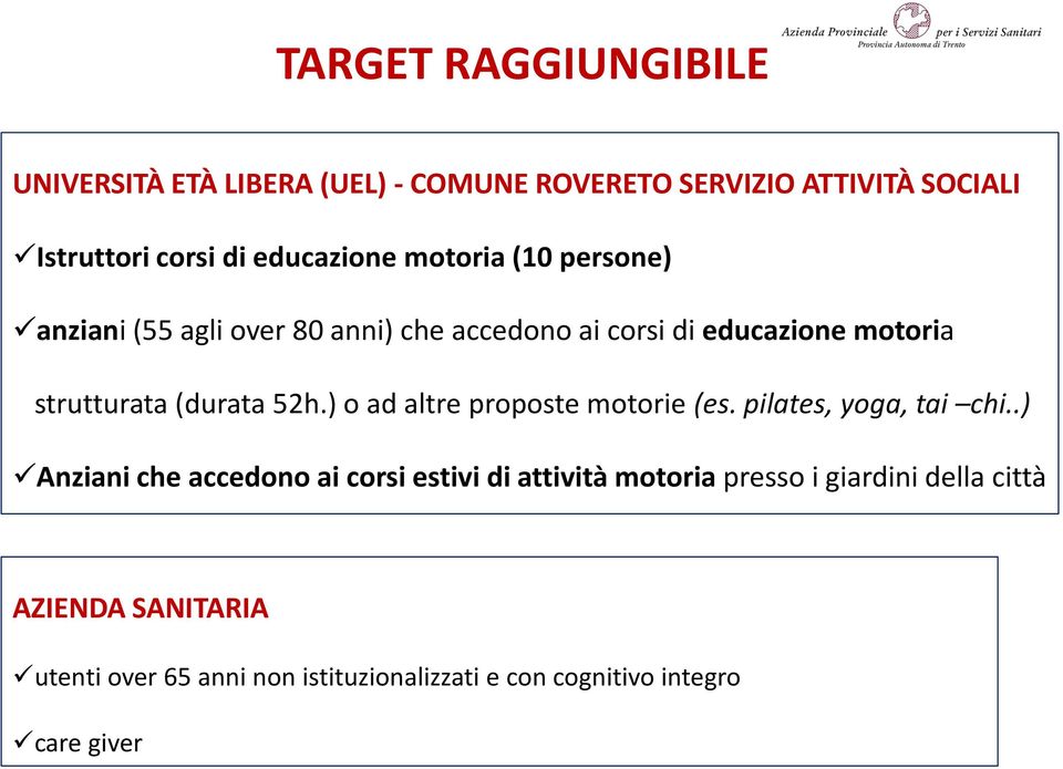 (durata 52h.) o ad altre proposte motorie (es. pilates, yoga, tai chi.