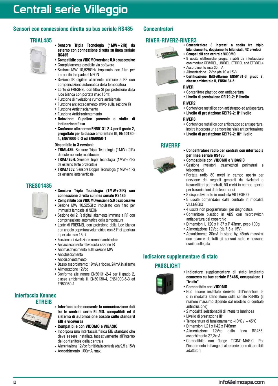 0 o successive Completamente gestibile via software Sezione MW 10,525GHz impulsato con filtro per immunità lampade al NEON Sezione IR digitale altamente immune a RF con compensazione automatica della