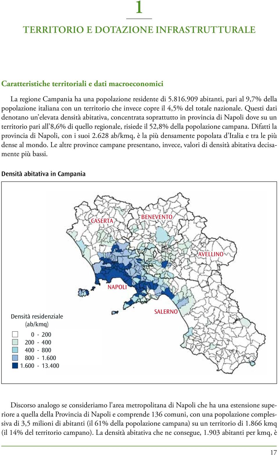 Questi dati denotano un elevata densità abitativa, concentrata soprattutto in provincia di Napoli dove su un territorio pari all 8,6% di quello regionale, risiede il 52,8% della popolazione campana.