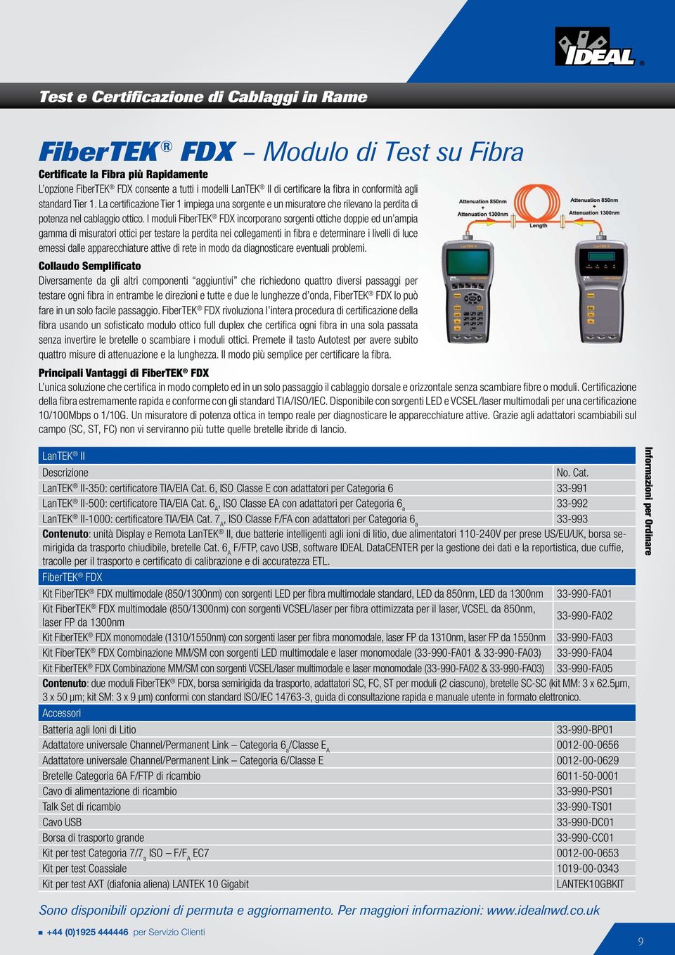 I moduli FiberTEK FDX incorporano sorgenti ottiche doppie ed un ampia gamma di misuratori ottici per testare la perdita nei collegamenti in fi bra e determinare i livelli di luce emessi dalle