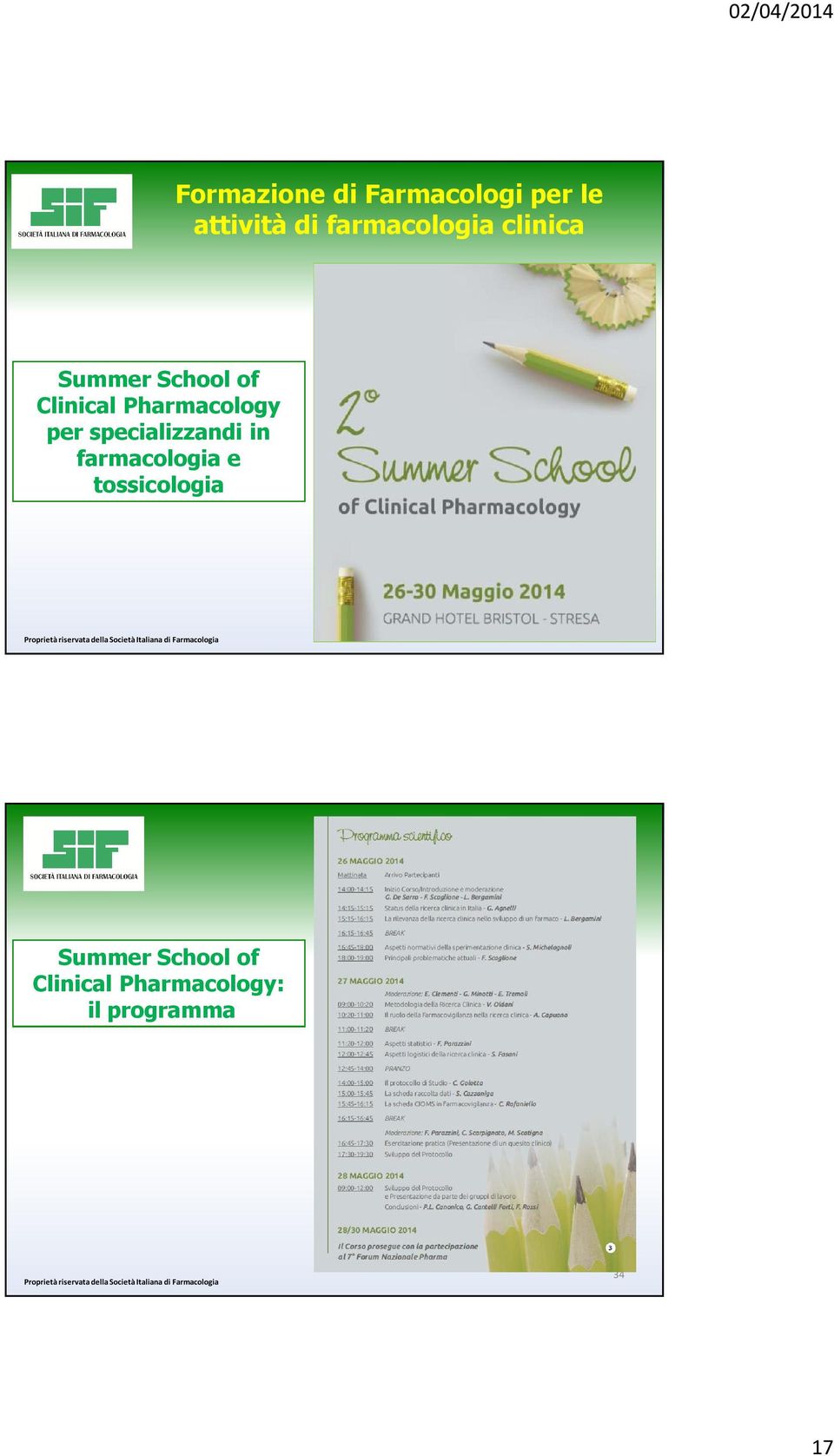 riservata della Società Italiana di Farmacologia 33 Summer School of Clinical