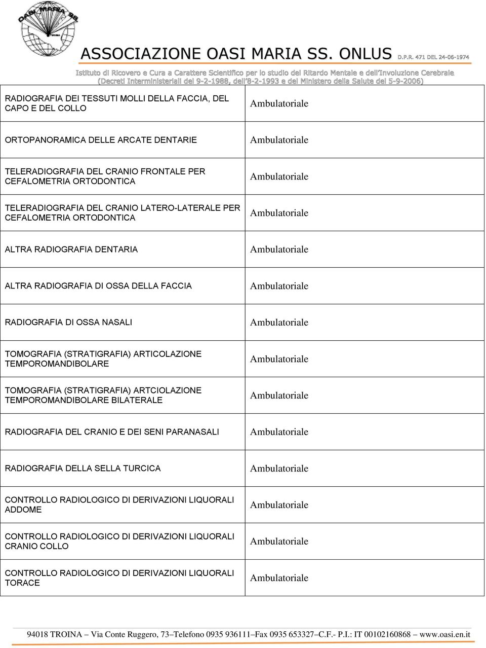 (STRATIGRAFIA) ARTICOLAZIONE TEMPOROMANDIBOLARE TOMOGRAFIA (STRATIGRAFIA) ARTCIOLAZIONE TEMPOROMANDIBOLARE BILATERALE RADIOGRAFIA DEL CRANIO E DEI SENI PARANASALI RADIOGRAFIA