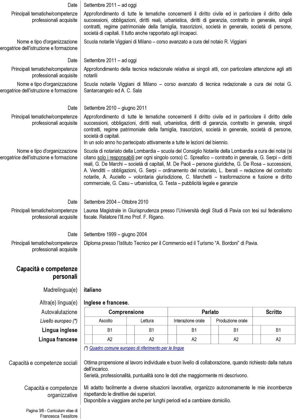 patrimoniale della famiglia, trascrizioni, società in generale, società di persone, società di capitali. Il tutto anche rapportato agli incapaci.