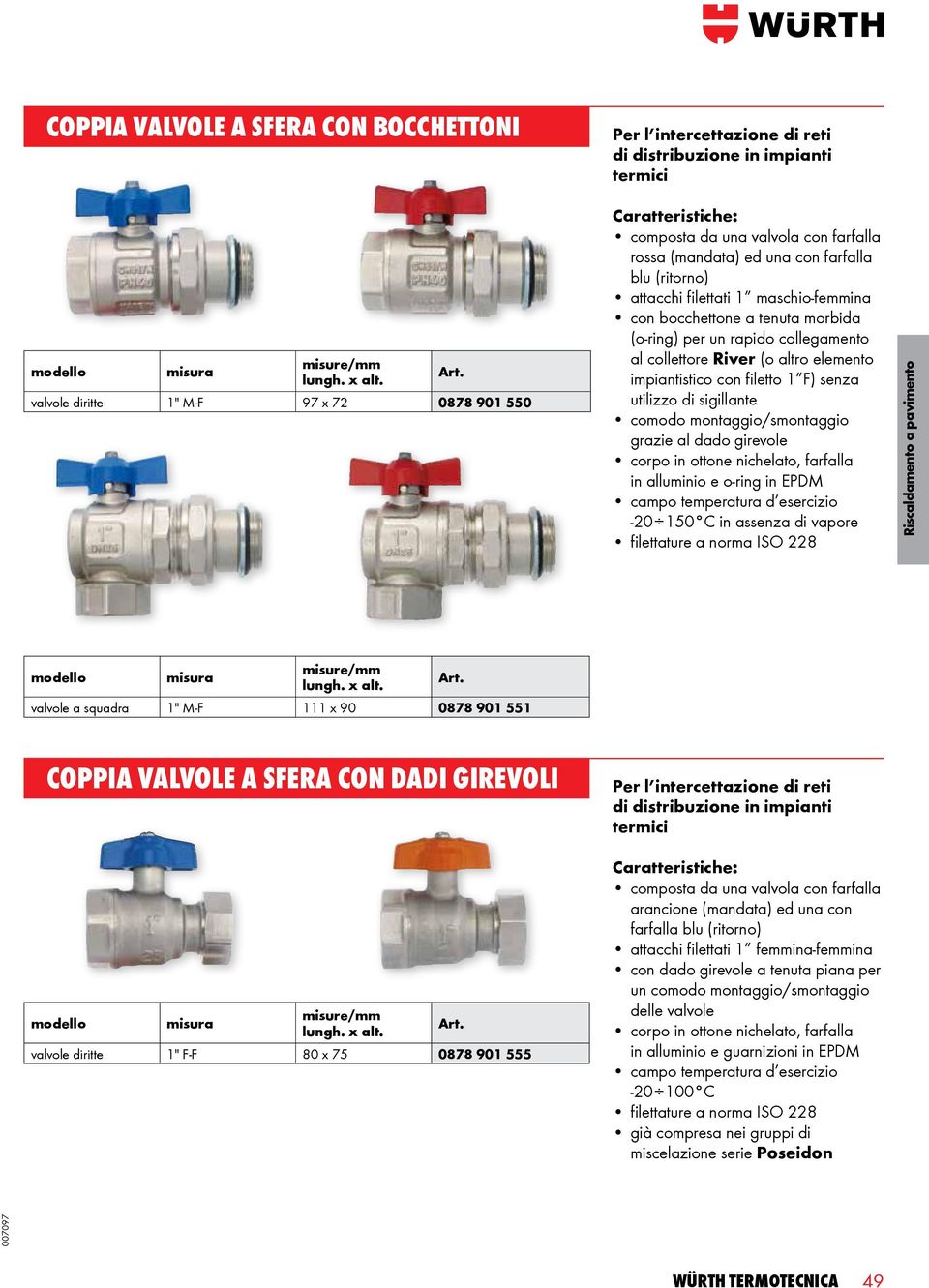 morbida (o-ring) per un rapido collegamento al collettore River (o altro elemento impiantistico con filetto 1 F) senza utilizzo di sigillante comodo montaggio/smontaggio grazie al dado girevole corpo