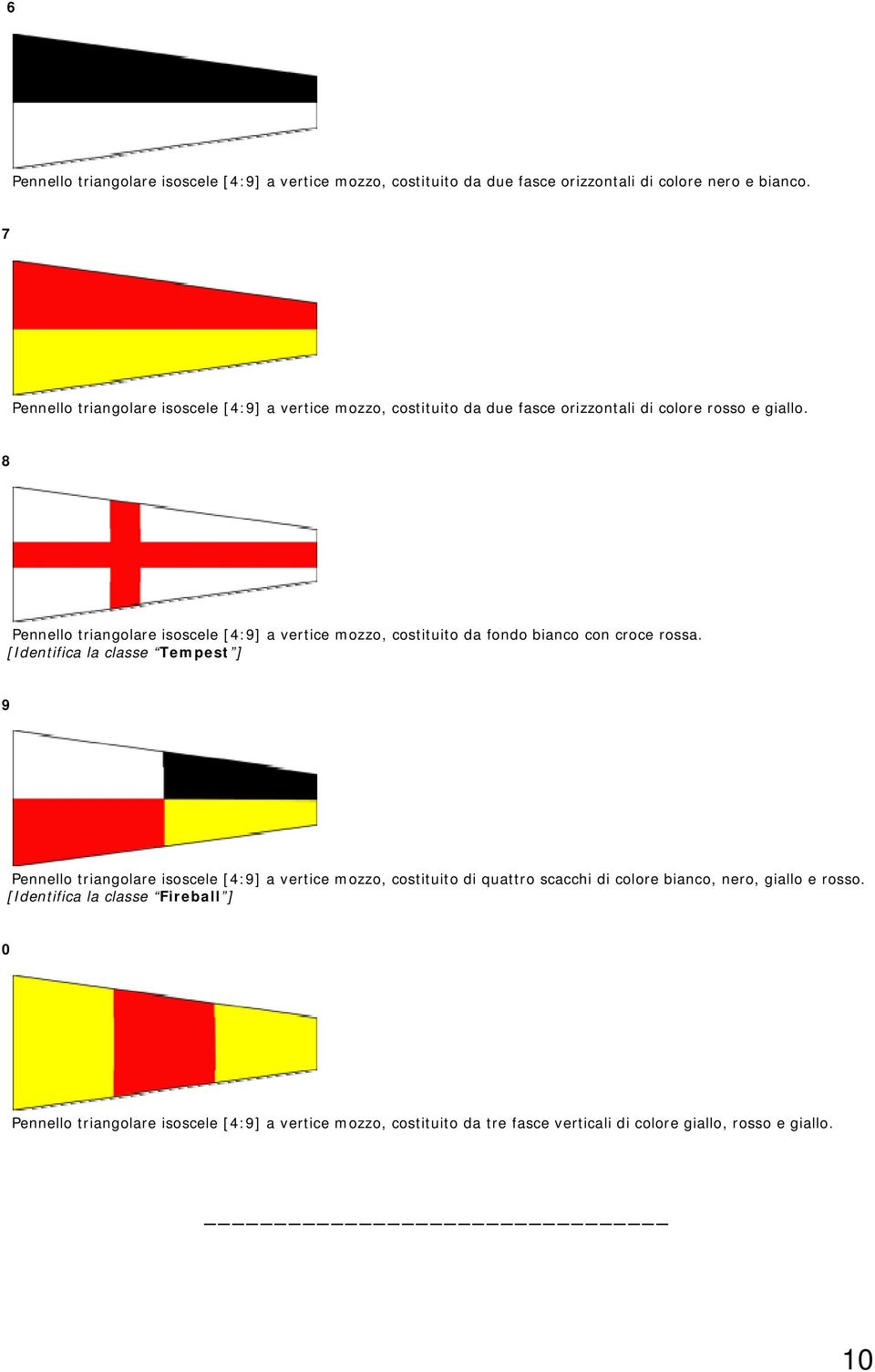 8 Pennello triangolare isoscele [4:9] a vertice mozzo, costituito da fondo bianco con croce rossa.