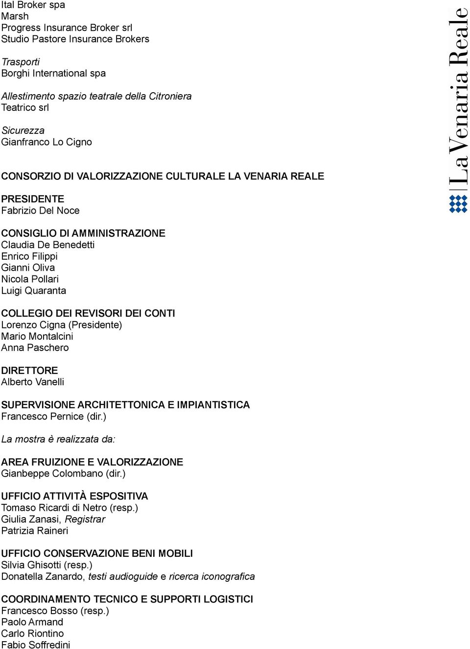 Quaranta COLLEGIO DEI REVISORI DEI CONTI Lorenzo Cigna (Presidente) Mario Montalcini Anna Paschero DIRETTORE Alberto Vanelli SUPERVISIONE ARCHITETTONICA E IMPIANTISTICA Francesco Pernice (dir.