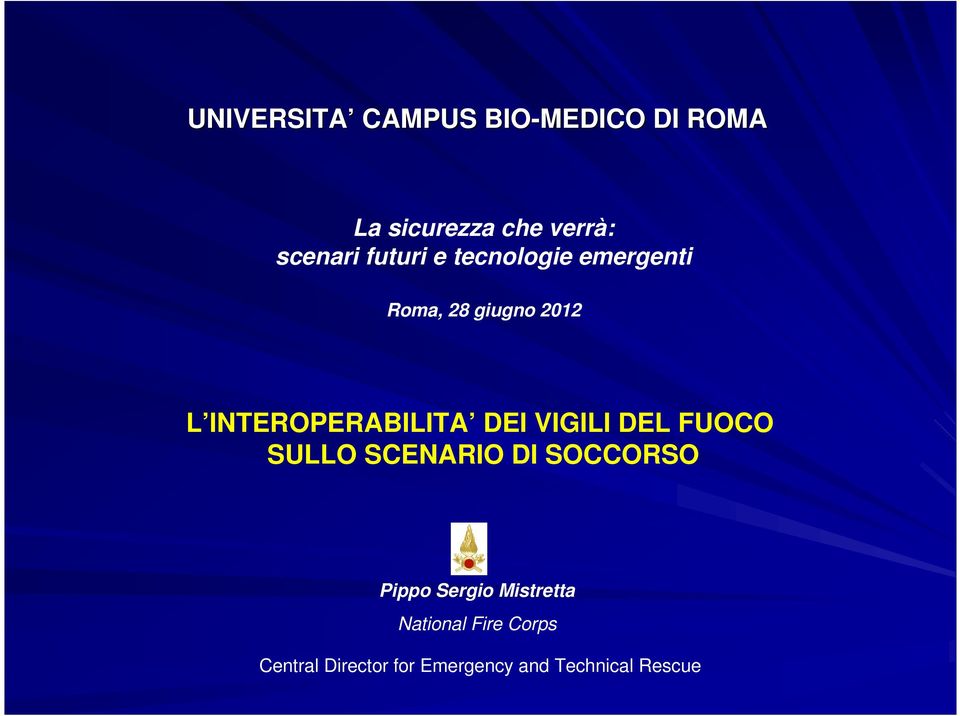 DEI VIGILI DEL FUOCO SULLO SCENARIO DI SOCCORSO Pippo Sergio Mistretta