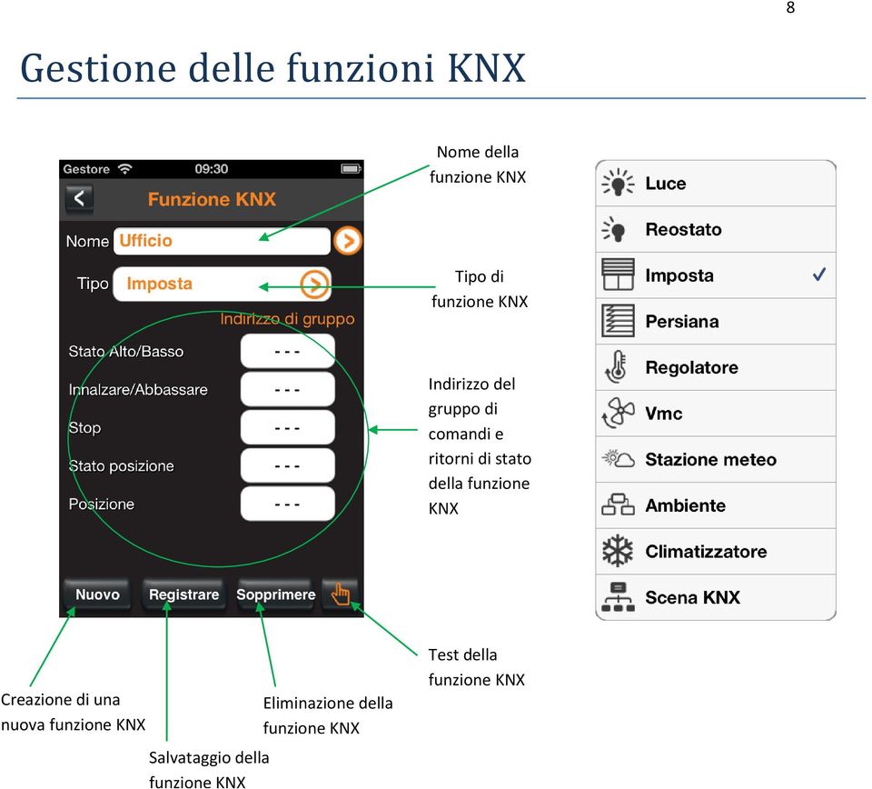 della funzione KNX Creazione di una nuova funzione KNX Salvataggio