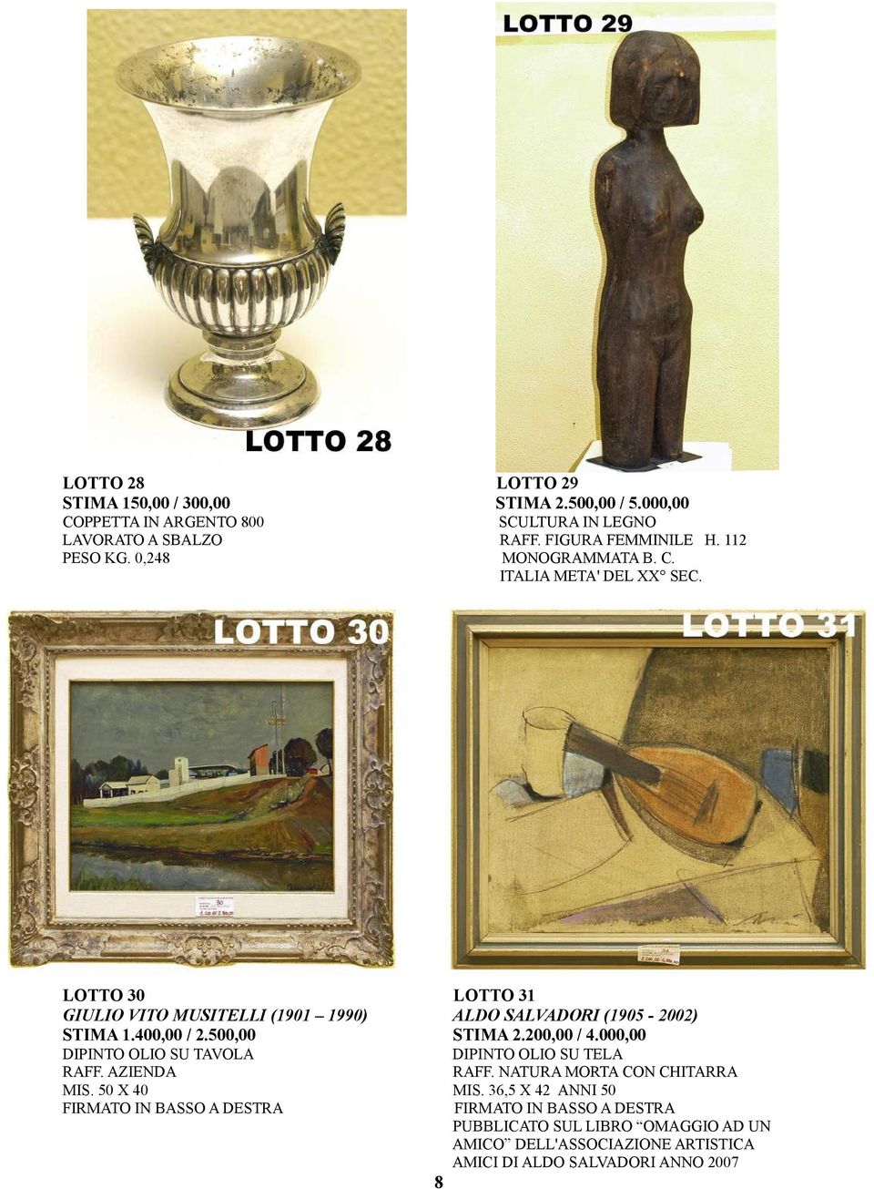 LOTTO 30 LOTTO 31 GIULIO VITO MUSITELLI (1901 1990) ALDO SALVADORI (1905-2002) STIMA 1.400,00 / 2.500,00 STIMA 2.200,00 / 4.