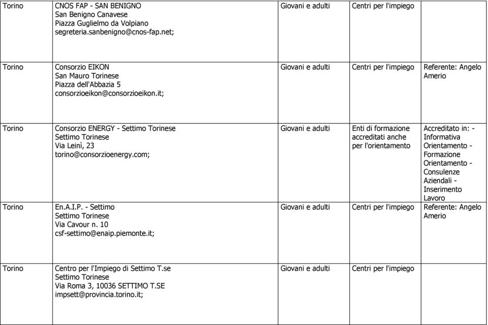 it; Referente: Angelo Amerio Consorzio ENERGY - Settimo Torinese Settimo Torinese Via Leinì, 23 torino@consorzioenergy.com; En.A.I.P.