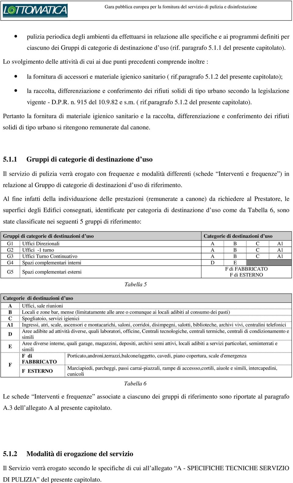 P.R. n. 915 del 10.9.82 e s.m. ( rif.paragrafo 5.1.2 del presente capitolato).