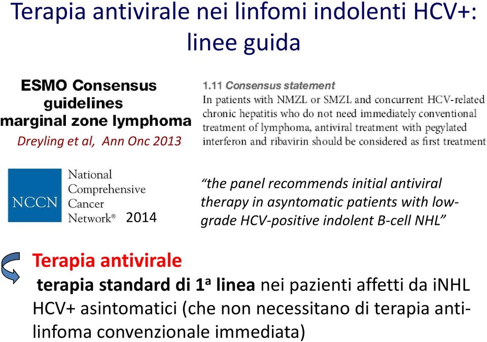 HCV-positive indolent B-cell NHL Terapia antivirale terapia standard di 1 a lineanei pazienti