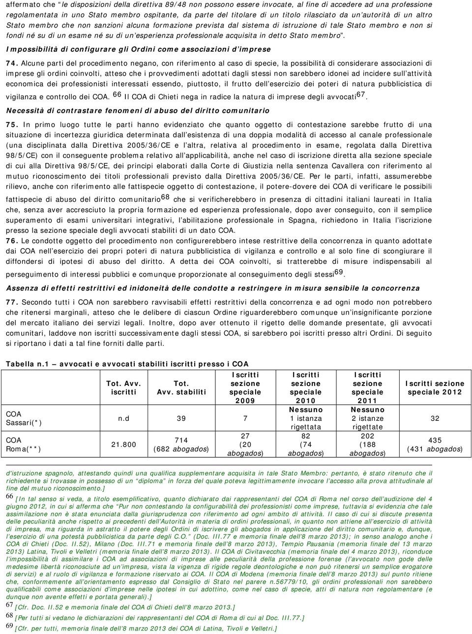 professionale acquisita in detto Stato membro. Impossibilità di configurare gli Ordini come associazioni d imprese 74.