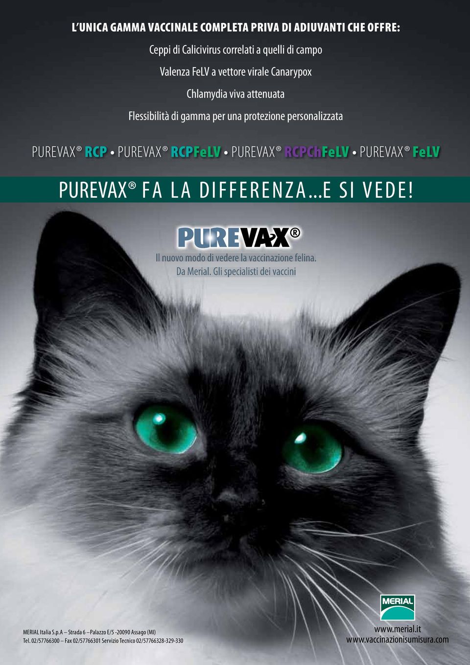 FeLV PUREVAX FA LA DIFFERENZA...E SI VEDE! Il nuovo modo di vedere la vaccinazione felina. Da Merial. Gli specialisti dei vaccini MERIAL Italia S.