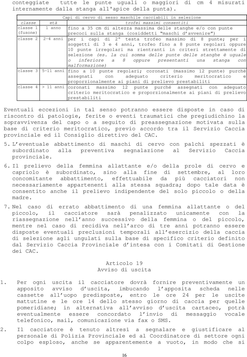 (cosiddetti maschi d avvenire ) classe 2 2-4 anni per i capi di 2 testa trofeo massimo di 8 punte; per i soggetti di 3 e 4 anni, trofeo fino a 8 punte regolari oppure 10 punte irregolari ma