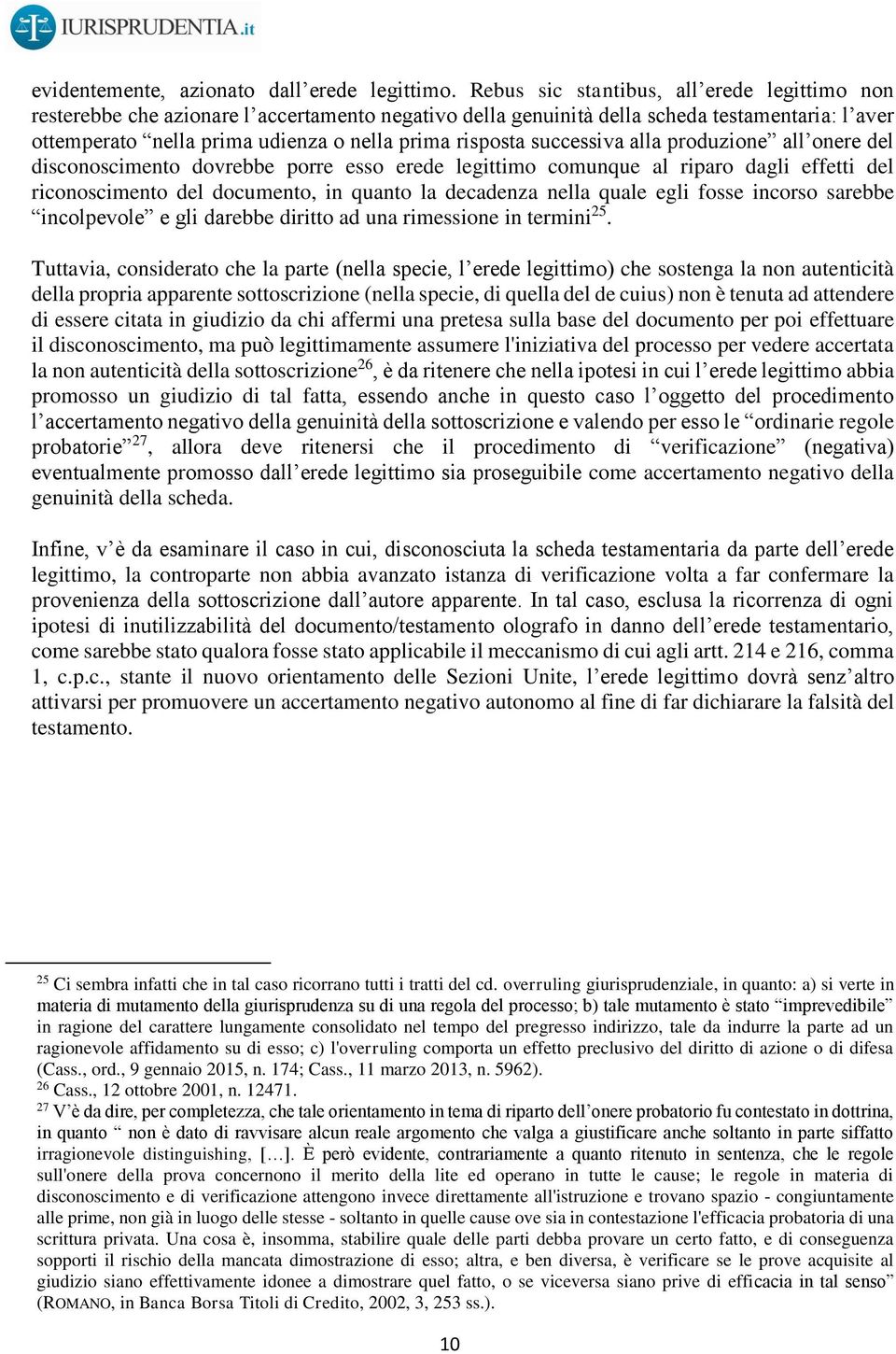 successiva alla produzione all onere del disconoscimento dovrebbe porre esso erede legittimo comunque al riparo dagli effetti del riconoscimento del documento, in quanto la decadenza nella quale egli