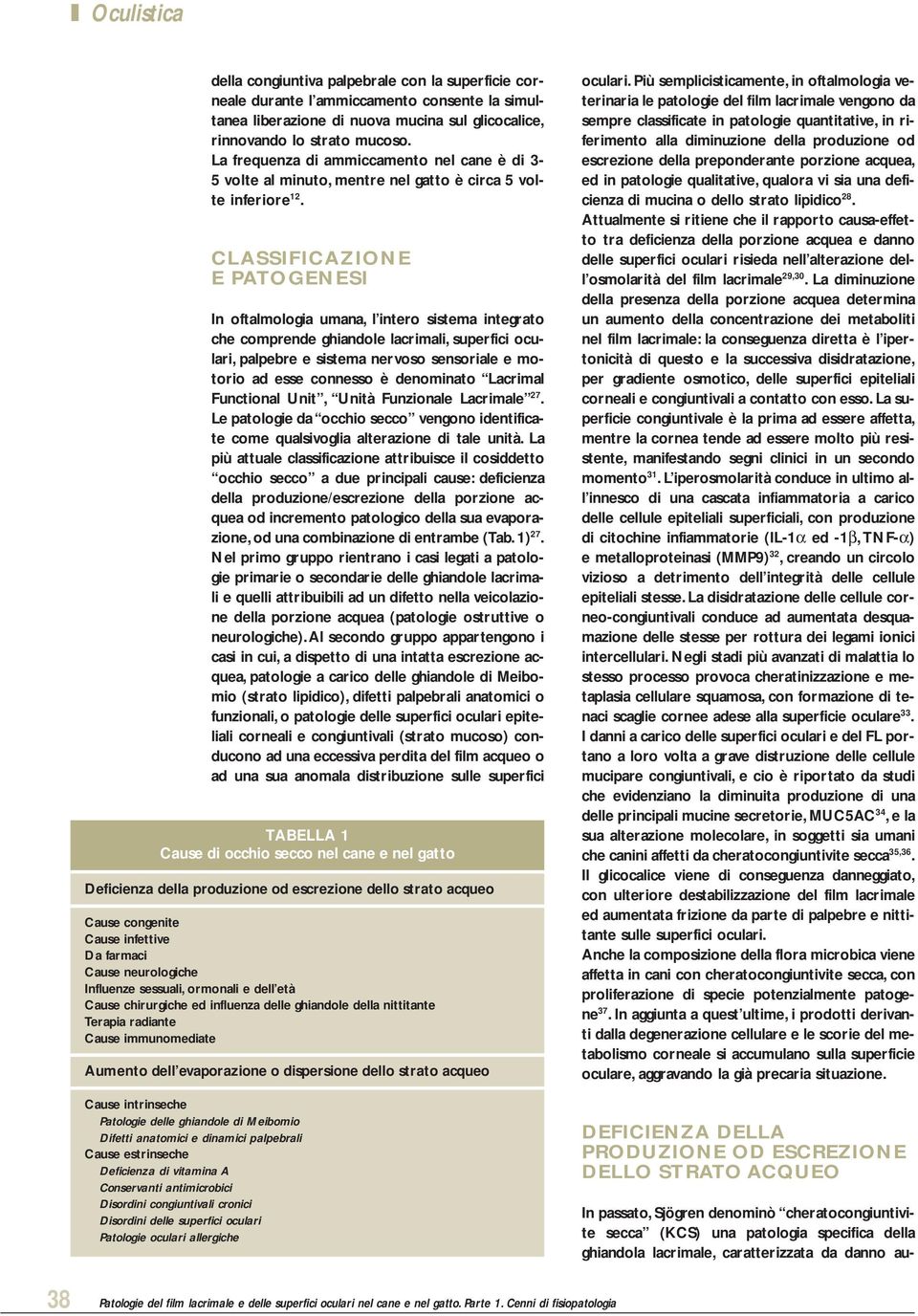 CLASSIFICAZIONE E PATOGENESI In oftalmologia umana, l intero sistema integrato che comprende ghiandole lacrimali, superfici oculari, palpebre e sistema nervoso sensoriale e motorio ad esse connesso è