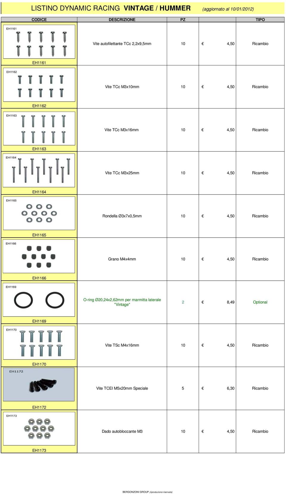 Rondella Ø3x7x0,5mm 0 EH65 Grano M4x4mm 0 EH66 O-ring Ø0,4x,6mm per marmitta laterale