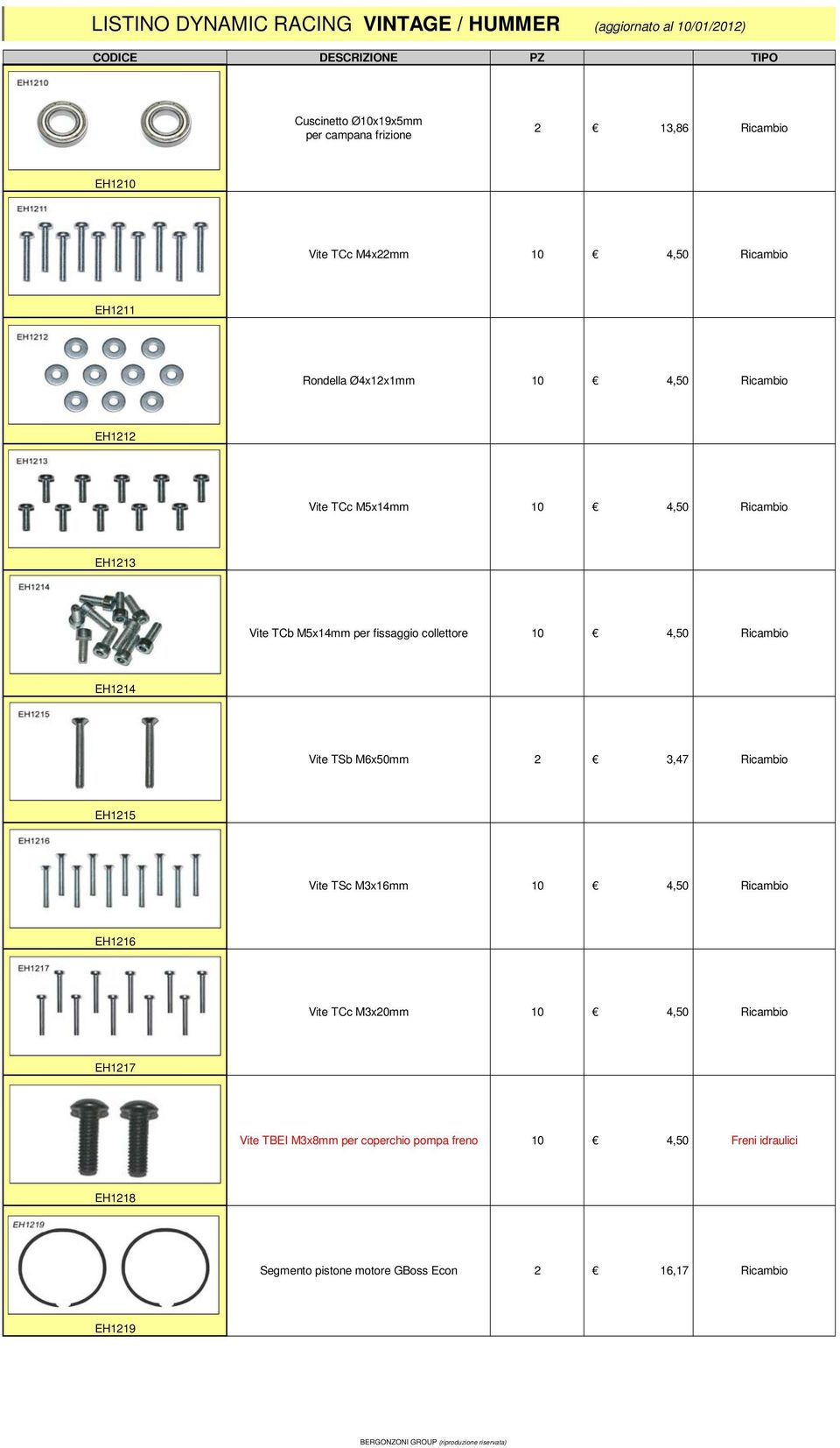 per fissaggio collettore 0 EH4 Vite TSb M6x50mm 3,47 EH5 Vite TSc M3x6mm 0 EH6 Vite TCc M3x0mm 0