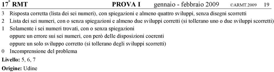 numeri, con o senza spiegazioni e almeno due sviluppi corretti (si tollerano uno o due sviluppi scorretti) 1 Solamente i sei numeri