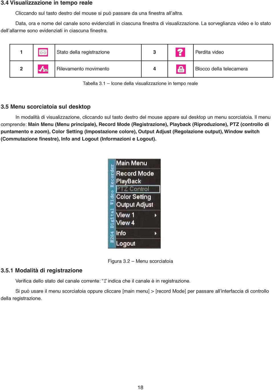 1 Icone della visualizzazione in tempo reale 3.5 Menu scorciatoia sul desktop In modalità di visualizzazione, cliccando sul tasto destro del mouse appare sul desktop un menu scorciatoia.