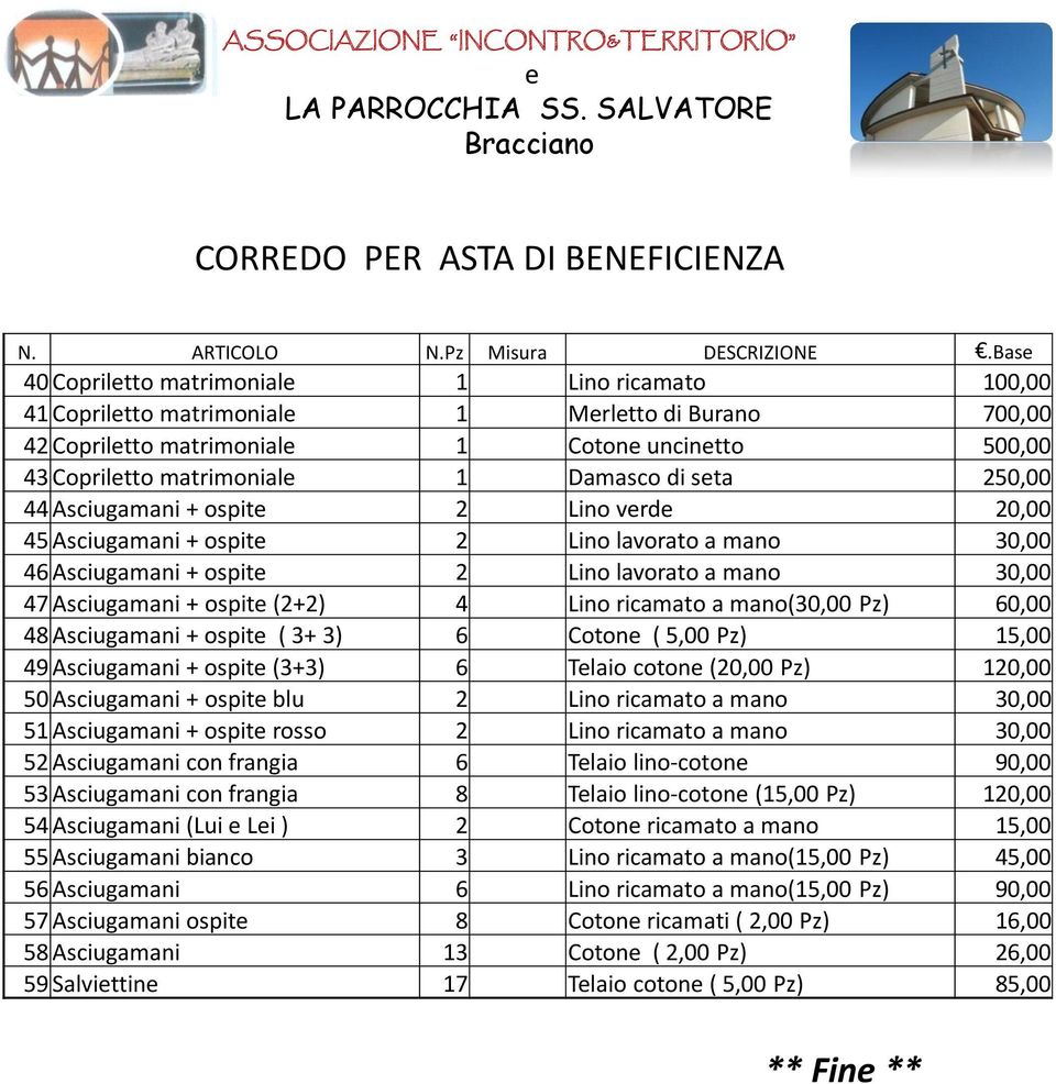 di seta 250,00 44 Asciugamani + ospite 2 Lino verde 20,00 45 Asciugamani + ospite 2 Lino lavorato a mano 30,00 46 Asciugamani + ospite 2 Lino lavorato a mano 30,00 47 Asciugamani + ospite (2+2) 4