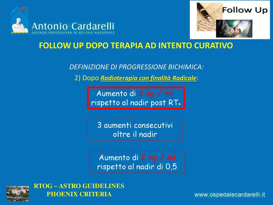 ml rispetto al nadir post RT * 3 aumenti consecutivi oltre il nadir