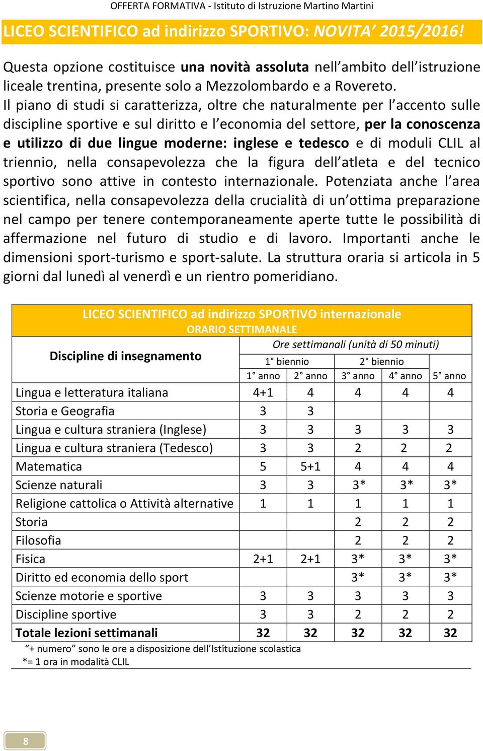 tedesco e di moduli CLIL al triennio, nella consapevolezza che la figura dell atleta e del tecnico sportivo sono attive in contesto internazionale.