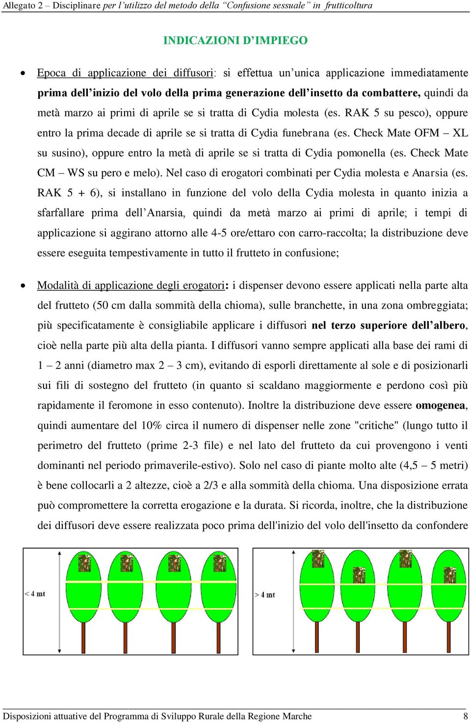 Check Mate OFM XL su susino), oppure entro la metà di aprile se si tratta di Cydia pomonella (es. Check Mate CM WS su pero e melo). Nel caso di erogatori combinati per Cydia molesta e Anarsia (es.