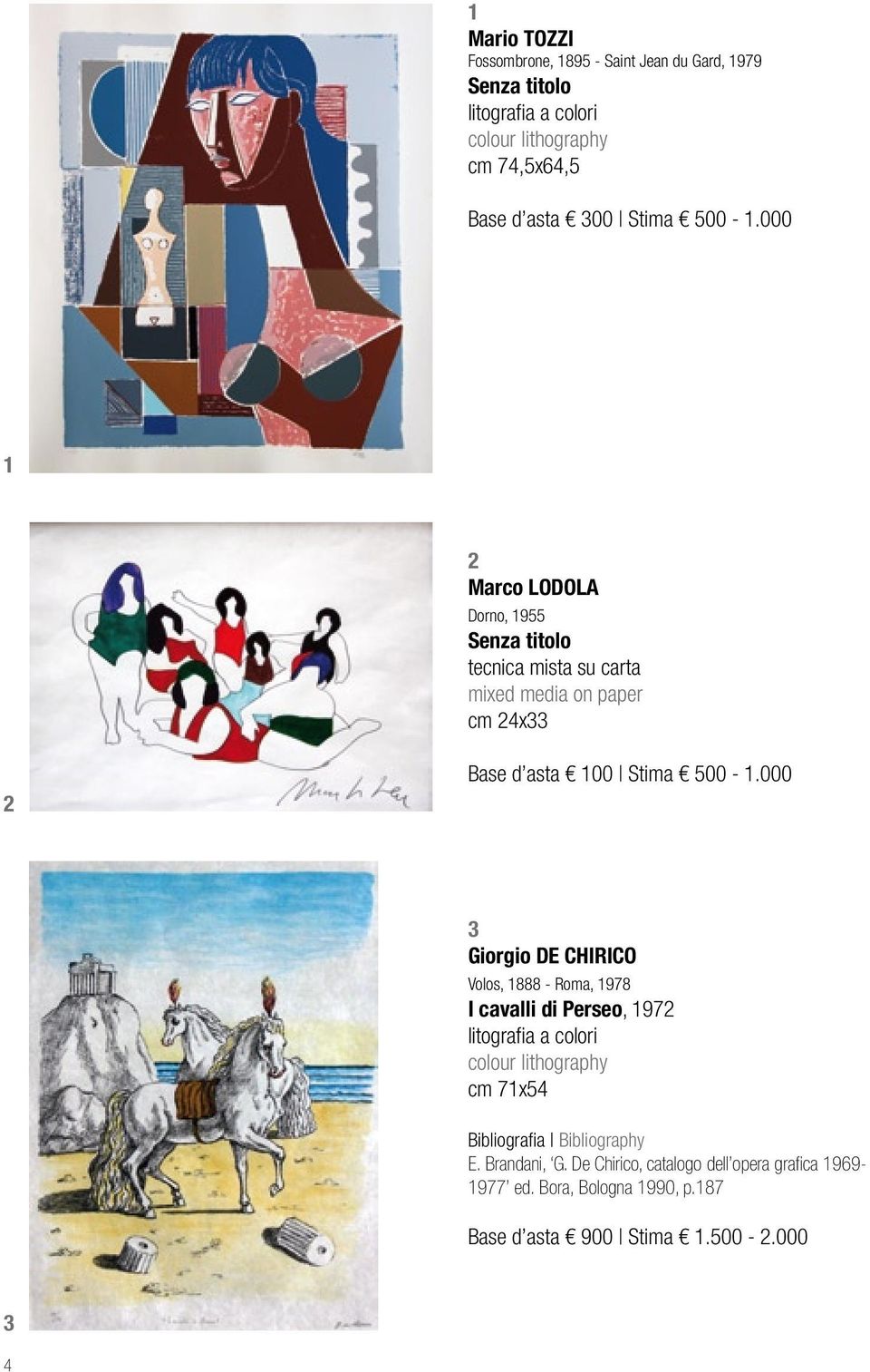 000 3 Giorgio DE CHIRICO Volos, 1888 - Roma, 1978 I cavalli di Perseo, 1972 litografia a colori colour lithography cm 71x54 Bibliografia