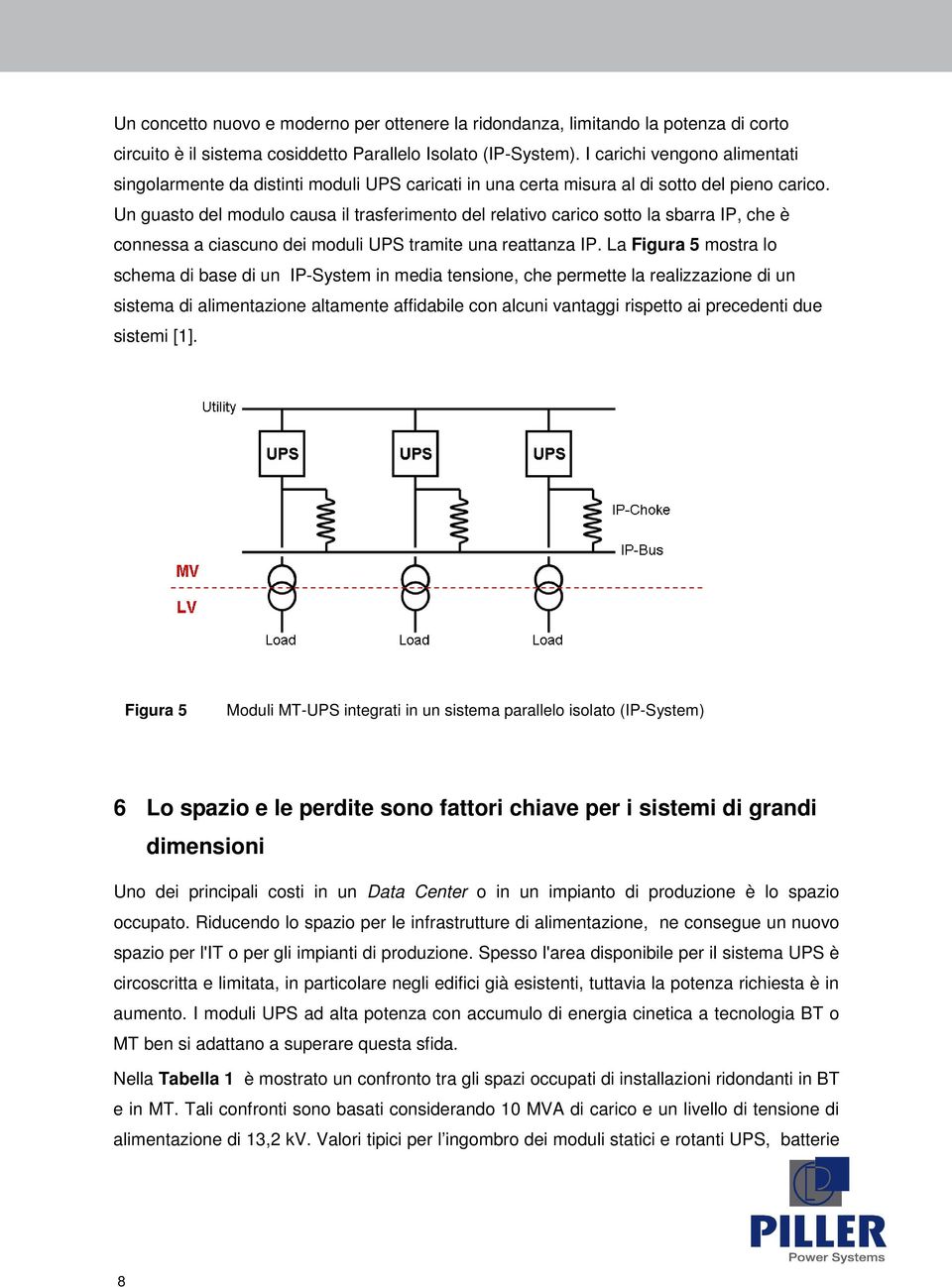 Un guasto del modulo causa il trasferimento del relativo carico sotto la sbarra IP, che è connessa a ciascuno dei moduli UPS tramite una reattanza IP.