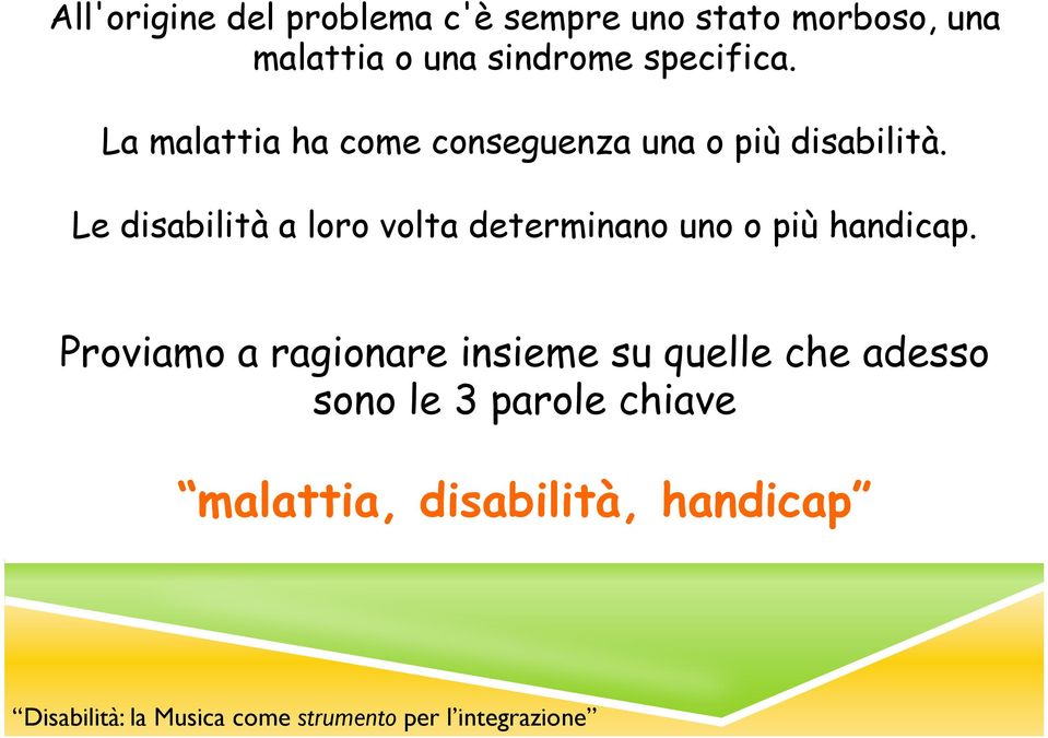 Le disabilità a loro volta determinano uno o più handicap.
