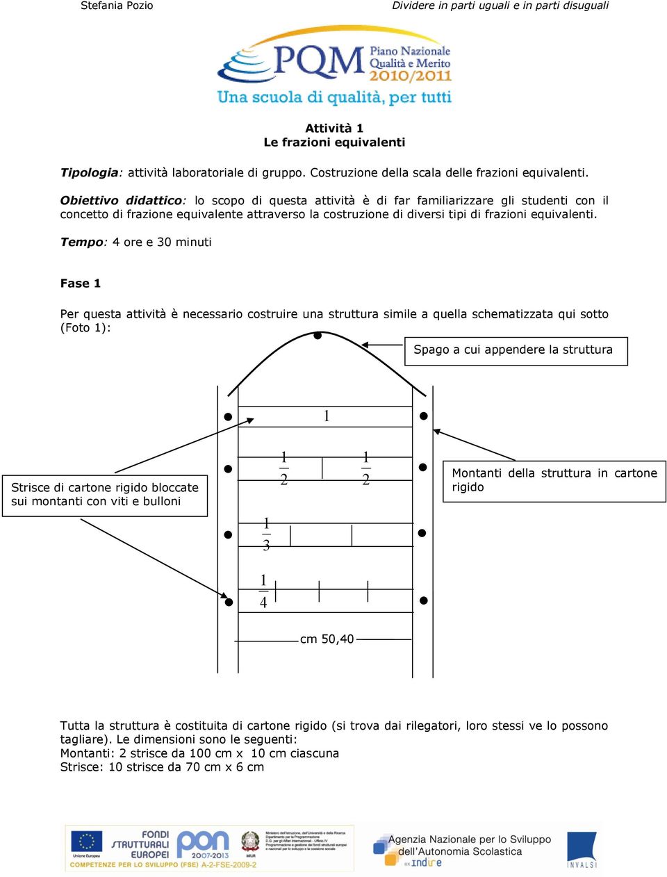 Tempo: ore e 30 minuti Fase Per questa attività è necessario costruire una struttura simile a quella schematizzata qui sotto (Foto ): Spago a cui appendere la struttura Strisce di cartone rigido