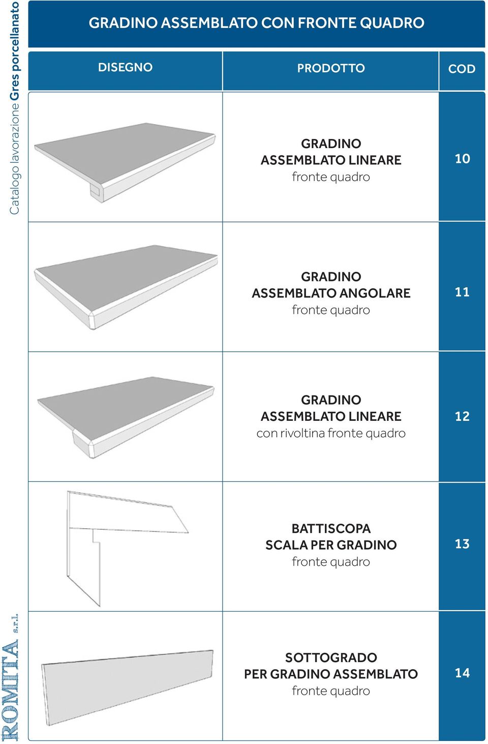 DISEGNO GRADINO ASSEMBLATO LINEARE fronte quadro GRADINO ASSEMBLATO ANGOLARE