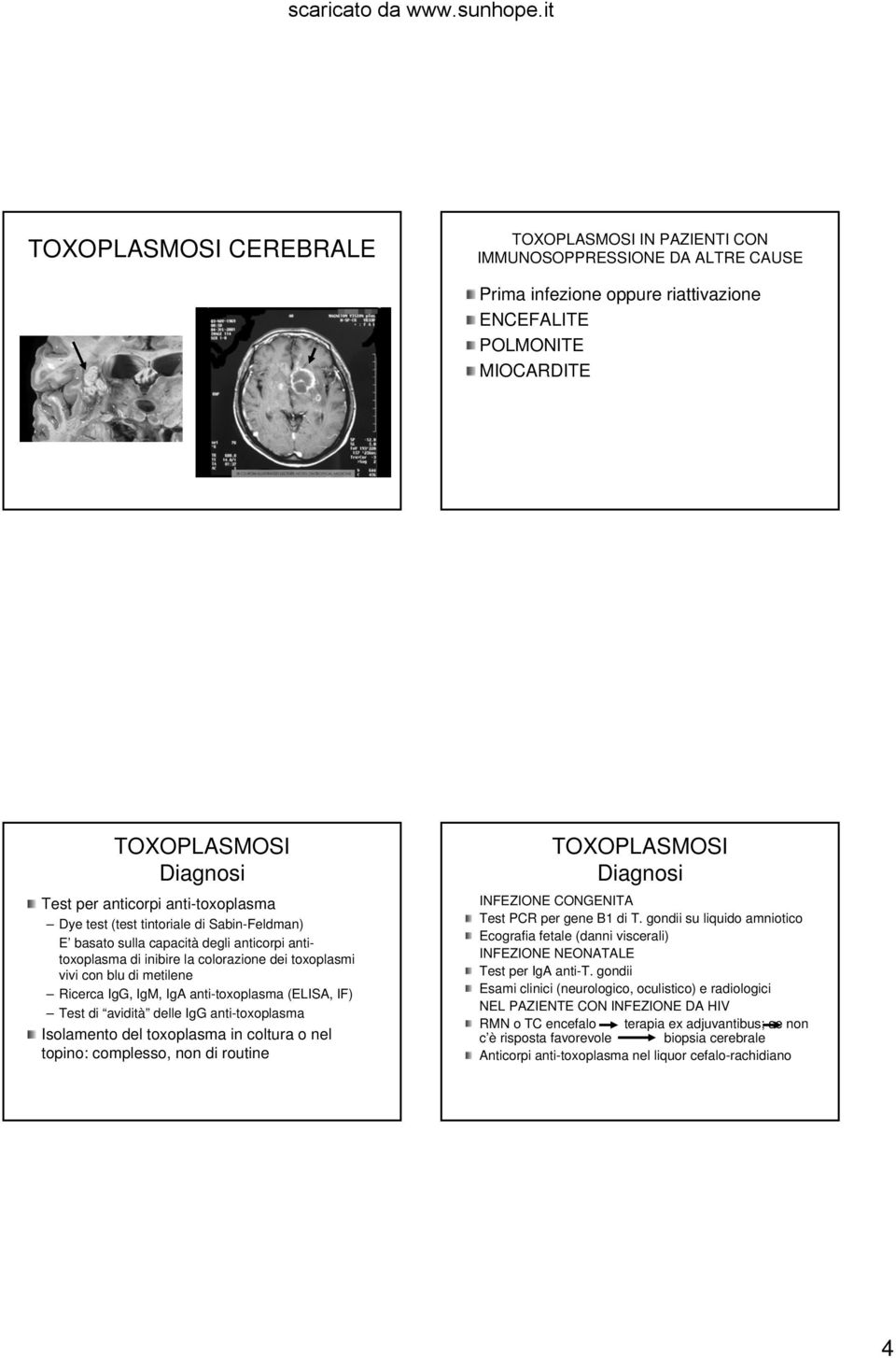 avidità delle IgG anti-toxoplasma Isolamento del toxoplasma in coltura o nel topino: complesso, non di routine Diagnosi INFEZIONE CONGENITA Test PCR per gene B1 di T.