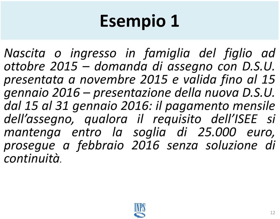 dal 15 al 31 gennaio 2016: il pagamento mensile dell assegno, qualora il requisito dell ISEE si