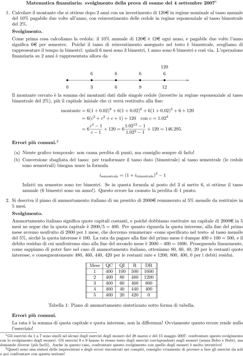 al tasso bimestrale del %. Come prima cosa calcoliamo la cedola: il % annuale di e è e ogni anno, e pagabile due volte l anno significa e per semestre.