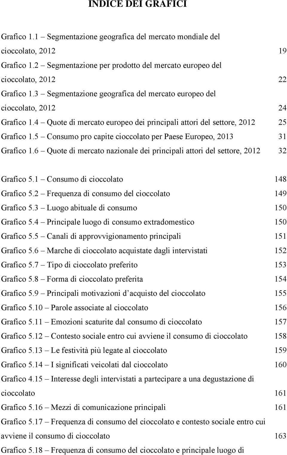 5 Consumo pro capite cioccolato per Paese Europeo, 2013... 31 Grafico 1.6 Quote di mercato nazionale dei principali attori del settore, 2012... 32 Grafico 5.1 Consumo di cioccolato... 148 Grafico 5.