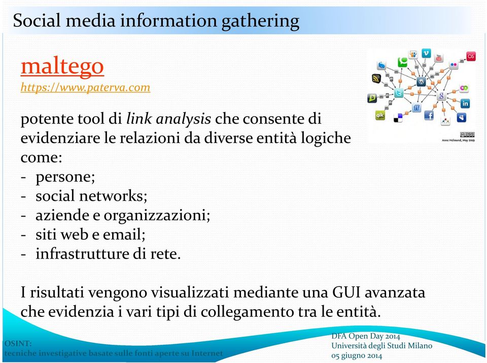 logiche come: persone; social networks; aziende e organizzazioni; siti web e email;