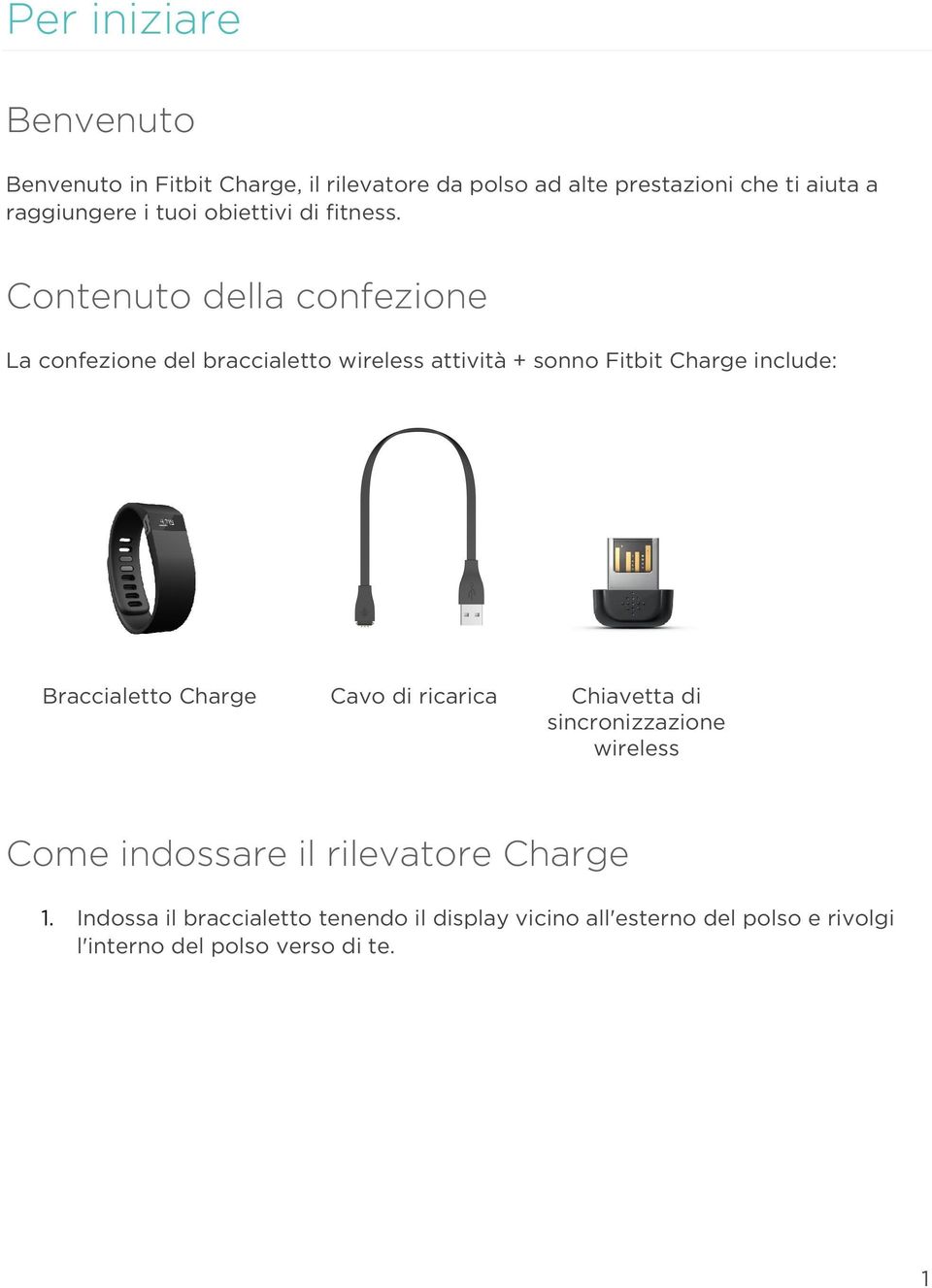 Contenuto della confezione La confezione del braccialetto wireless attività + sonno Fitbit Charge include: Braccialetto