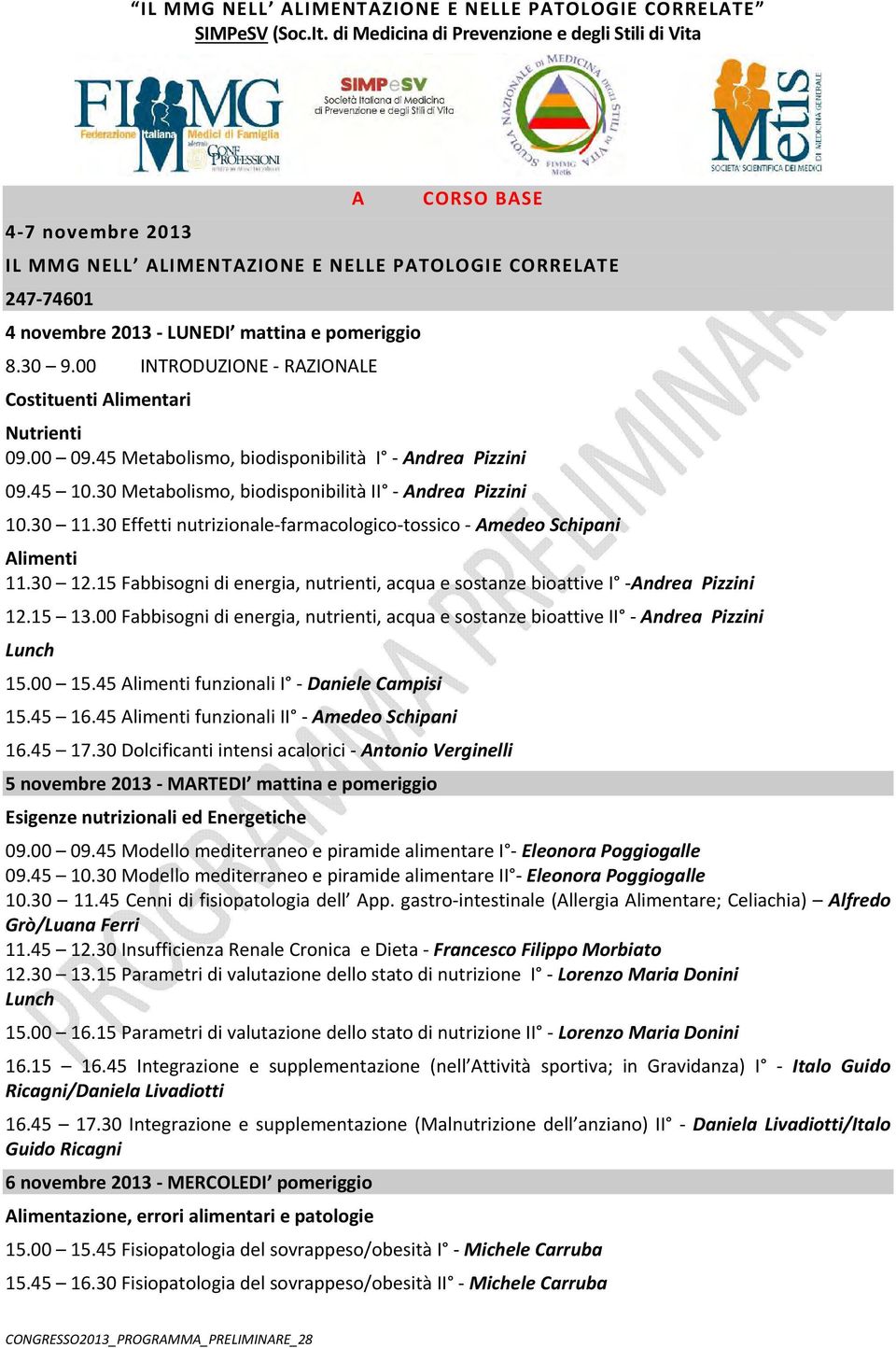 00 INTRODUZIONE RAZIONALE Costituenti Alimentari Nutrienti 09.00 09.45 Metabolismo, biodisponibilità I Andrea Pizzini 09.45 10.30 Metabolismo, biodisponibilità II Andrea Pizzini 10.30 11.