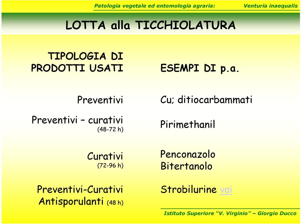 Preventivi Preventivi curativi (48-72 h) Cu; ditiocarbammati