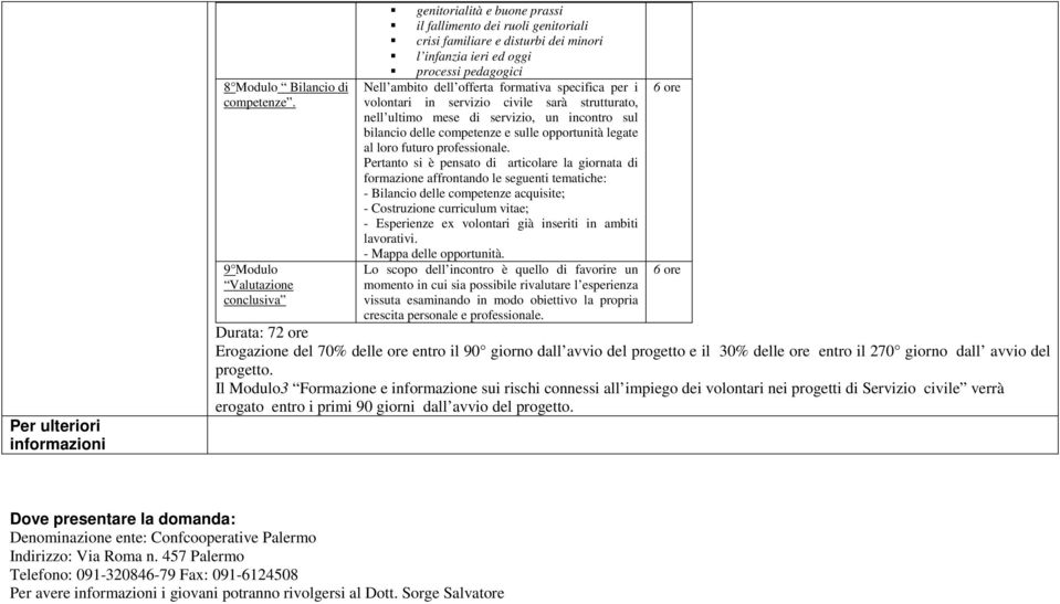 offerta formativa specifica per i volontari in servizio civile sarà strutturato, nell ultimo mese di servizio, un incontro sul bilancio delle competenze e sulle opportunità legate al loro futuro