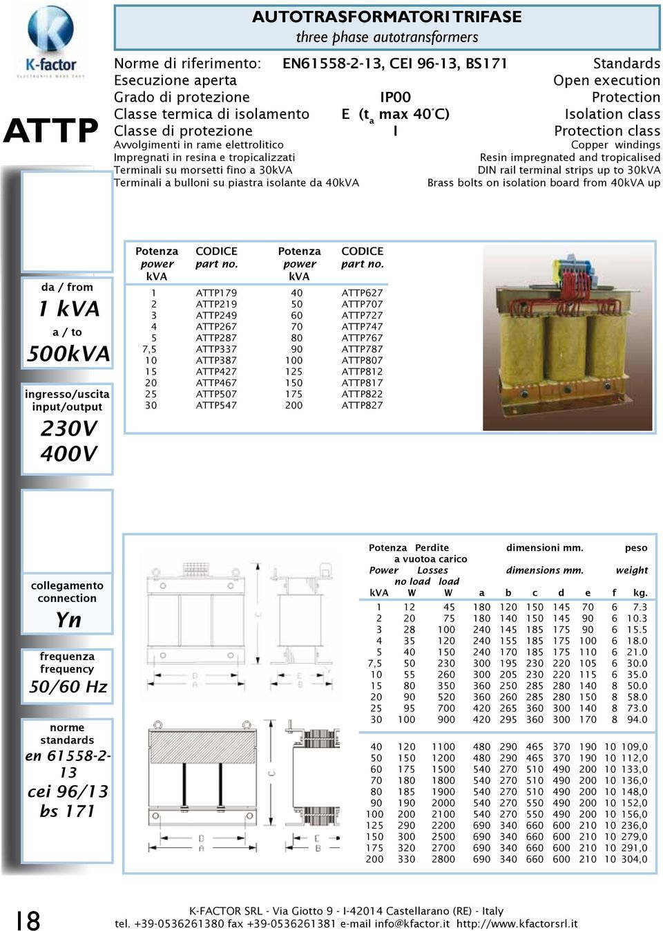 30kVA Terminali a bulloni su piastra isolante da 40kVA Copper windings Resin impregnated and tropicalised DIN rail terminal strips up to 30kVA Brass bolts on isolation board from 40kVA up 1 kva