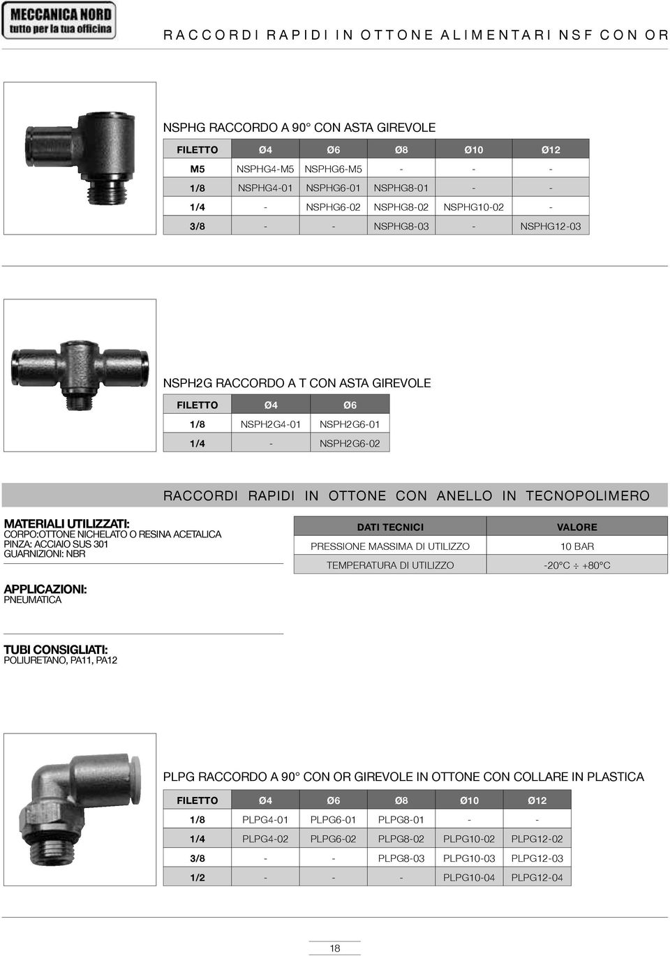 OTTONE CON ANELLO IN TECNOPOLIMERO MATERIALI UTILIZZATI: CORPO:OTTONE NICHELATO O RESINA ACETALICA PINZA: ACCIAIO SUS 301 GUARNIZIONI: NBR APPLICAZIONI: PNEUMATICA DATI TECNICI PRESSIONE MASSIMA DI