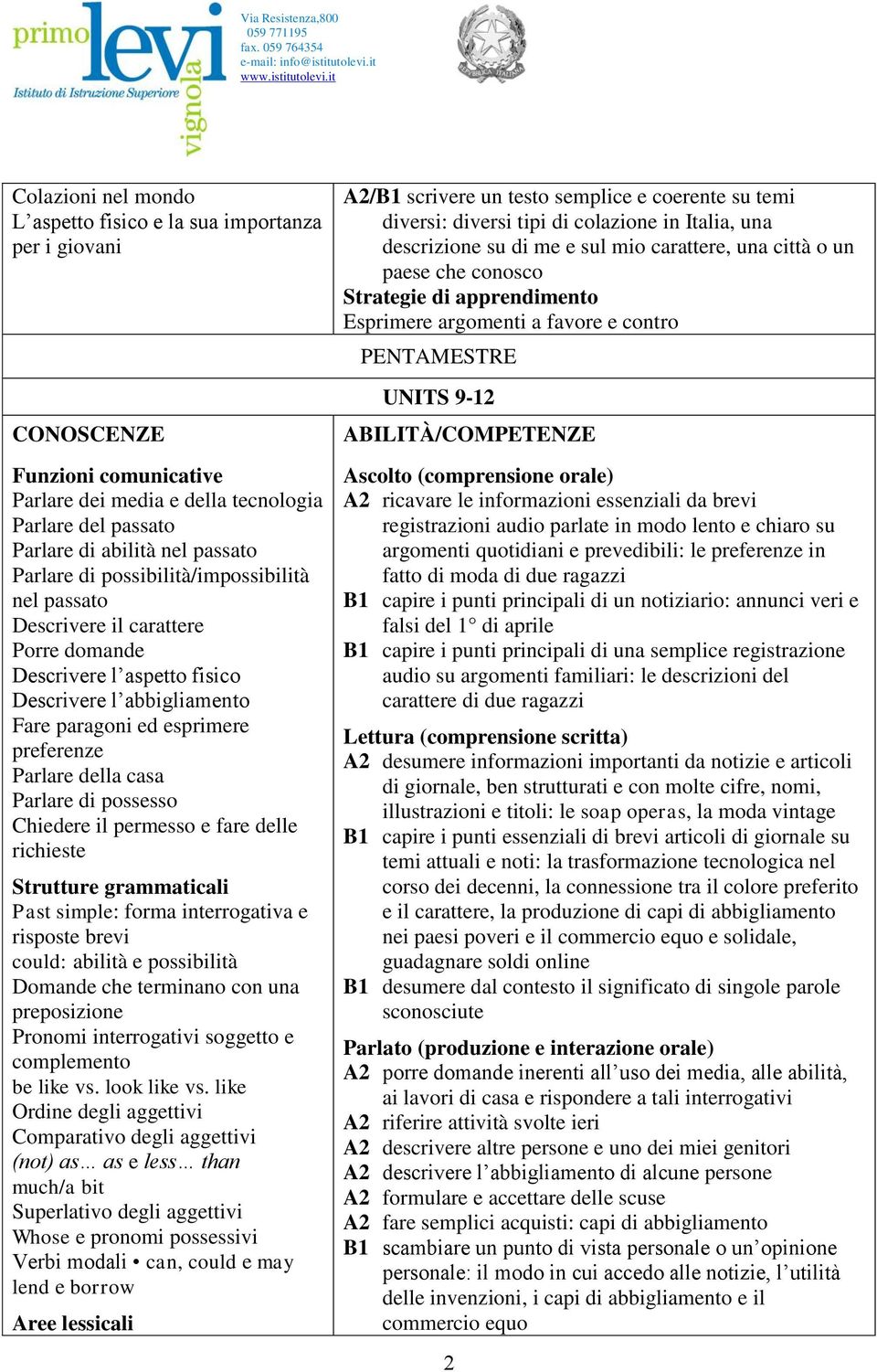 e fare delle richieste Past simple: forma interrogativa e risposte brevi could: abilità e possibilità Domande che terminano con una preposizione Pronomi interrogativi soggetto e complemento be like