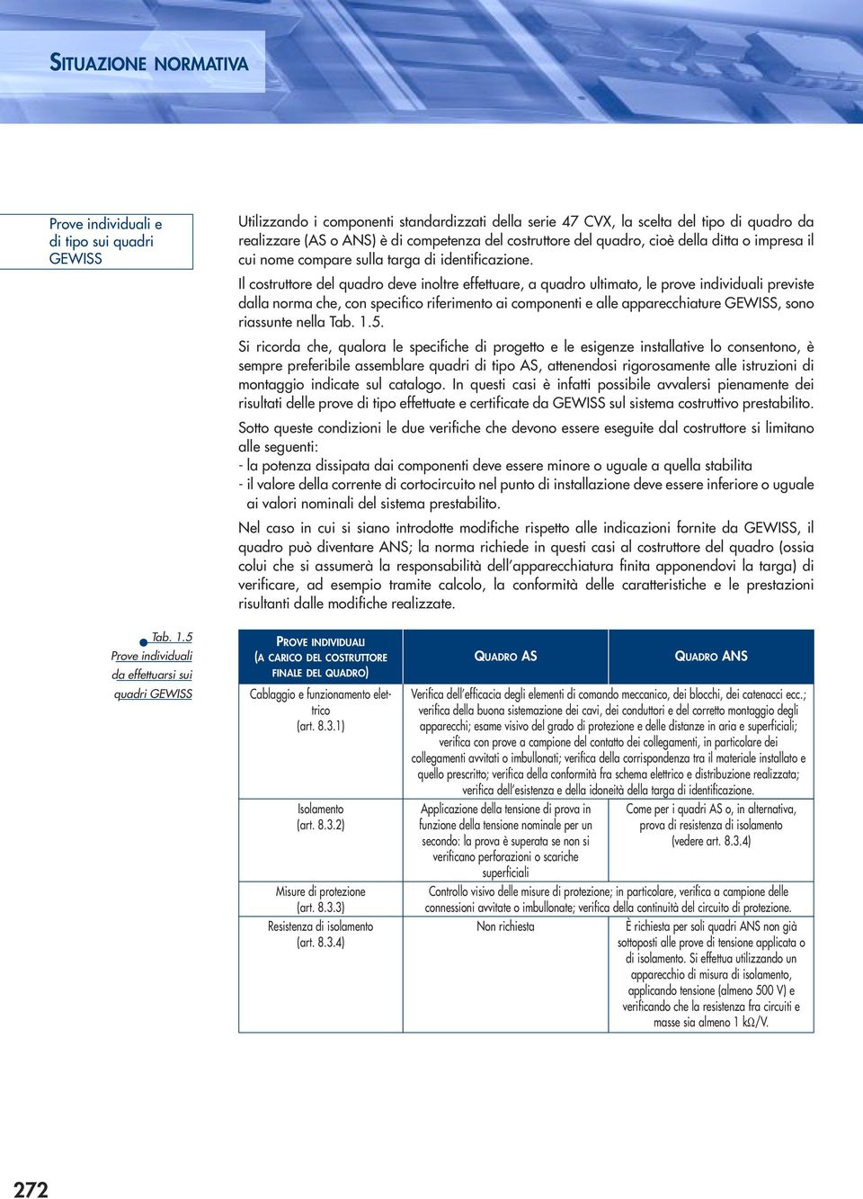 Il costruttore del quadro deve inoltre effettuare, a quadro ultimato, le prove individuali previste dalla norma che, con specifico riferimento ai componenti e alle apparecchiature GEWISS, sono
