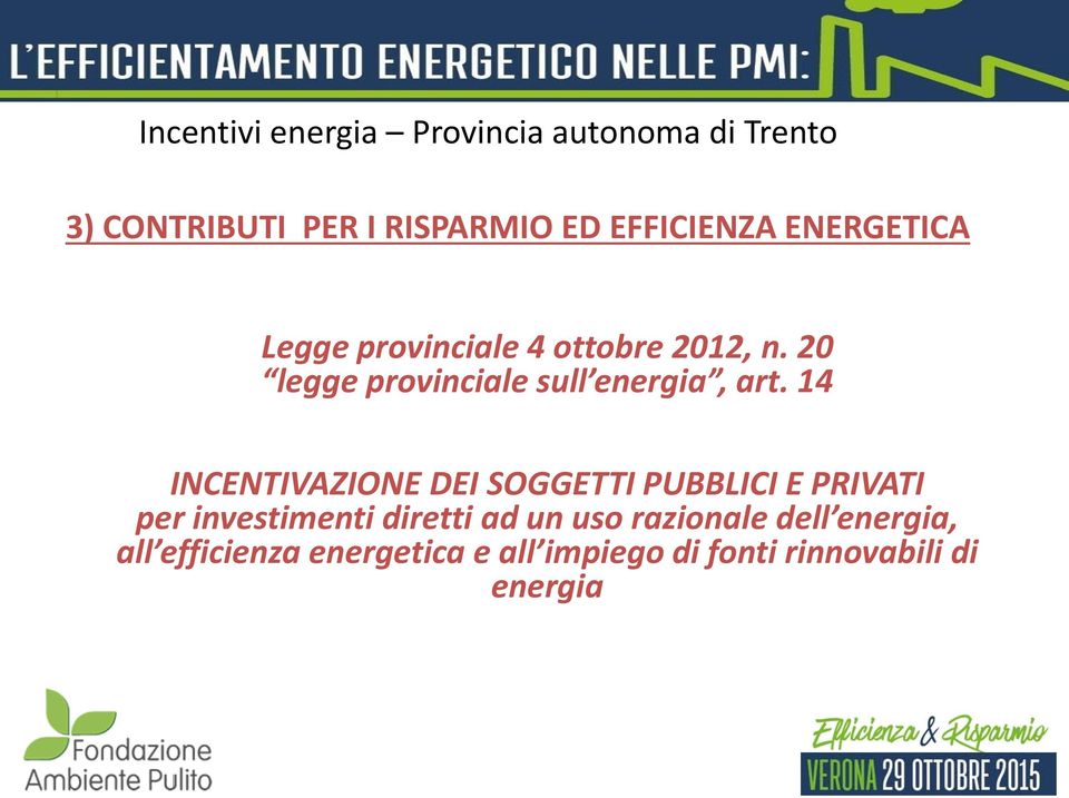 14 INCENTIVAZIONE DEI SOGGETTI PUBBLICI E PRIVATI per investimenti diretti ad