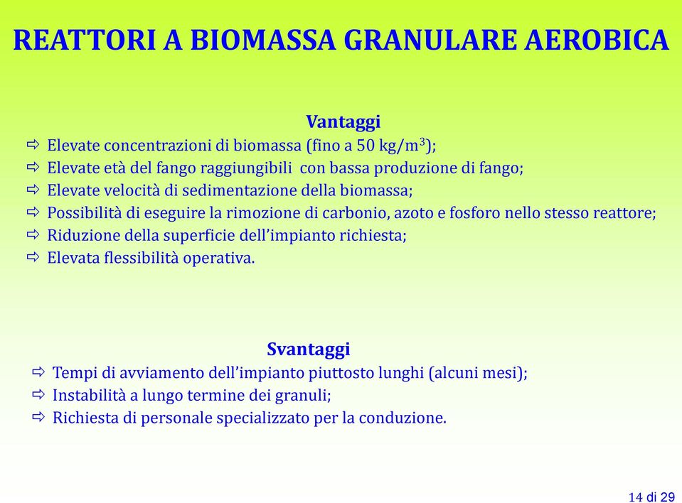 nello stesso reattore; Riduzione della superficie dell impianto richiesta; Elevata flessibilità operativa.